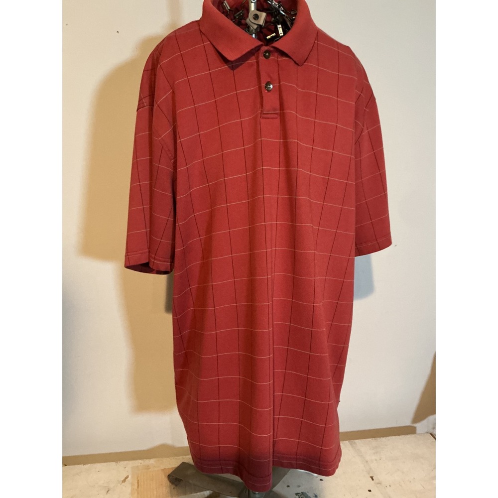 Geoffrey Beene Mens XL Red Grid Pattern Short Sleeve Polo Shirt Cotton Blend